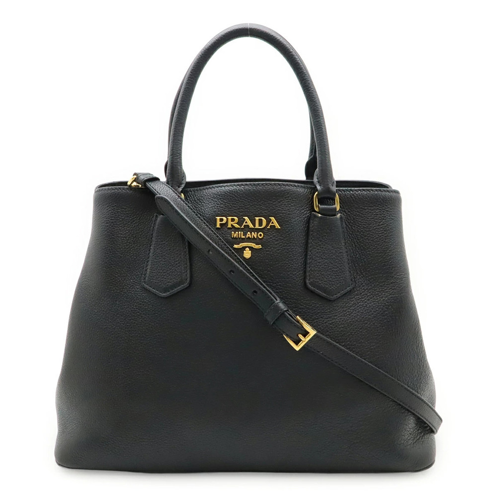 Prada Handbag Tote Bag Shoulder Leather Black